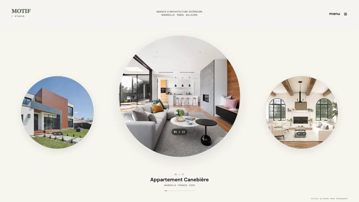 Page d’accueil du site Motif Studio
