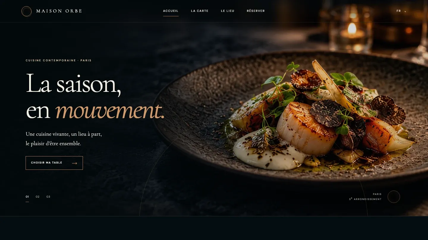 Page d’accueil du site Maison Orbe